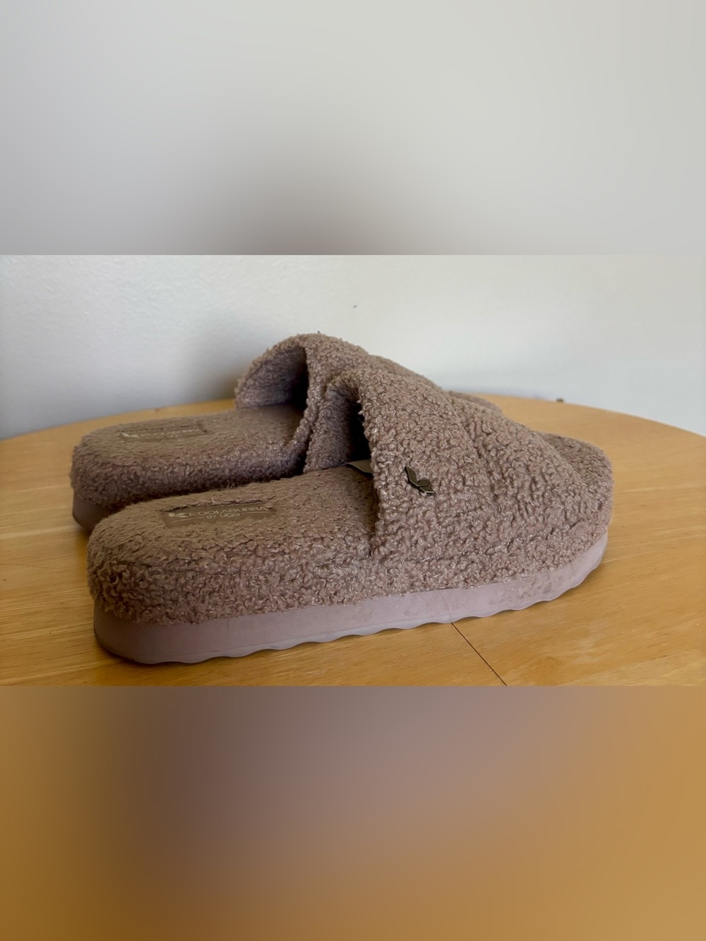 Koolaburra Plush Teddy Slide Slippers in Taupe